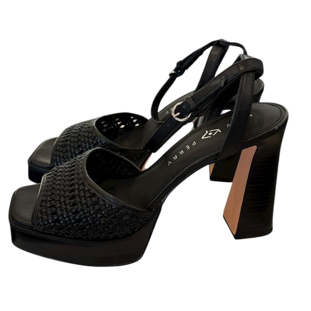 New Katy Perry Collections Steady Ankle Strap Black Platform Heeled Sandals 11
